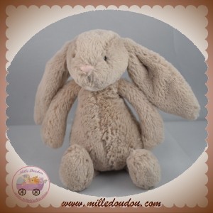 JELLYCAT SOS DOUDOU LAPIN BEIGE GRIS QUEUE RONDE BLANCHE 20 cm