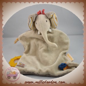 MOULIN ROTY SOS DOUDOU ELEPHANT BEIGE PLAT ANNEAU DE DENTITION JAUNE LES PAPOUM