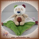 POMMETTE SOS DOUDOU OURS PANDA BLANC MARRON CAPE VERT RAYE