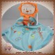 MOTS D'ENFANTS SOS DOUDOU LION PLAT BLEU ORANGE ACROBATE