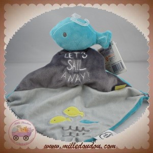 MOTS D'ENFANTS SOS DOUDOU POISSON BLEU PLAT GRIS RAYE