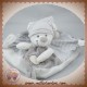 MOTS D'ENFANTS SOS DOUDOU OURS PLAT BLANC GRIS RAYE