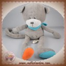 NICOTOY SOS DOUDOU SINGE GRIS FOULARD BLEU PIED ORANGE