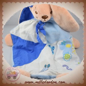 MAILOU SOS DOUDOU LAPIN PLAT BLEU BLANC FLEURS CAROTTE