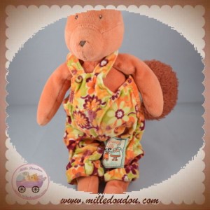 MOULIN ROTY SOS DOUDOU ECUREUIL ORANGE SALOPETTE FLEUR LA GRANDE FAMILLE 30 CM