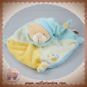 BABYNAT BABY NAT SOS DOUDOU OURS BEIGE PLAT CARRE ECRU JAUNE BLEU ETOILES