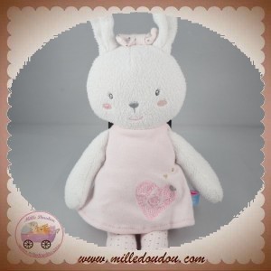 Doudou Lapin blanc pois mouchoir beige Les Naturels SUCRE D'ORGE