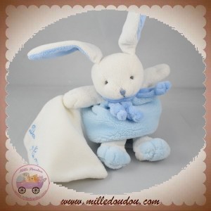 DOUDOU ET COMPAGNIE SOS LAPIN BLANC BOULE BLEU MOUCHOIR