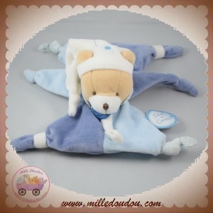 DOUDOU ET COMPAGNIE SOS OURS PLAT BLANC BLEU ATTACHE TETINE DC2714