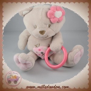 BABYNAT BABY NAT SOS DOUDOU OURS GRIS ACTIVITE ROSE FLEUR