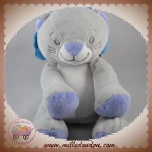 LUC ET LEA SOS DOUDOU LION GRIS GRINIERE BLEU VIOLET