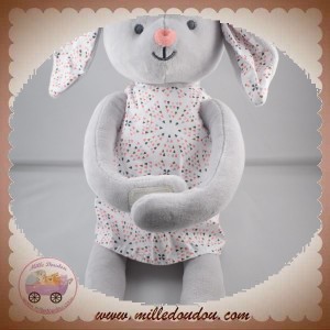 OKAIDI OBAIBI SOS DOUDOU LAPIN GRIS ROBE BLANCHE TRIANGLE 40 CM