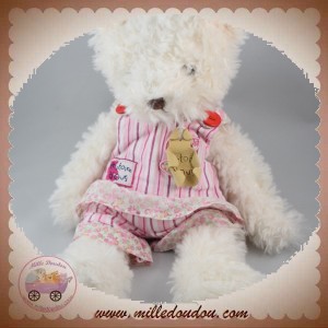 HISTOIRE D'OURS SOS DOUDOU OURS IVOIRE PETIT POIL HABIT RAYE ROSE