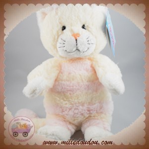 GIPSY SOS DOUDOU CHAT ECRU BLANC RAYE ROSE POILS 22 cm