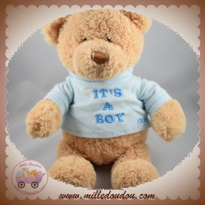 GUND SOS DOUDOU OURS WINNIE IT'S A BOY BEIGE BLEU