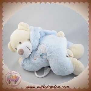 AUCHAN SOS DOUDOU OURS ECRU ALLONGE BLEU DEGUISE LAPIN SNC OIA MUSICAL