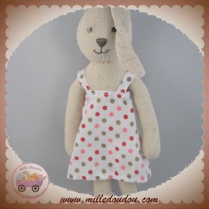 CIAD SOS DOUDOU LAPIN GRIS ROBE BLANCHE A POIS