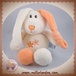 GIPSY SOS DOUDOU LAPIN ECRU FLEUR ORANGE HOCHET