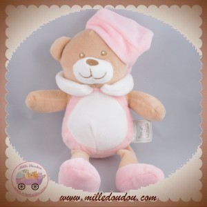 MES PETITS CAILLOUX SOS DOUDOU OURS BEIGE CORPS ROSE BONNET