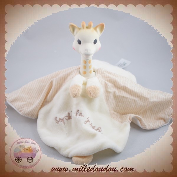 Doudou plat étoile Sophie La Girafe Vulli lange blanc beige doré