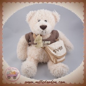 HISTOIRE D'OURS SOS DOUDOU OURS BOUCLETTE ECRU PULL MARRON SAC