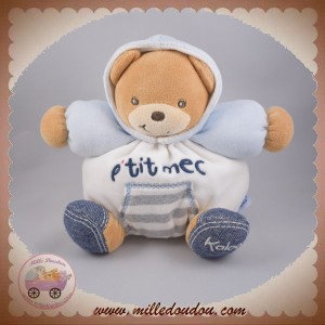 KALOO SOS DOUDOU OURS BOULE BLANC BLEU CAPUCHE P'TIT MEC