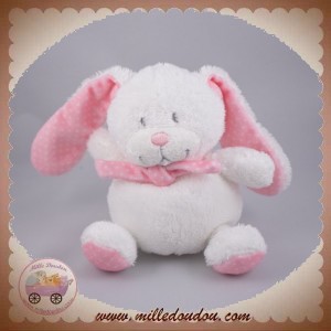 TEX SOS DOUDOU LAPIN BLANC ECHARPE ROSE POINT BLANC 15 CM