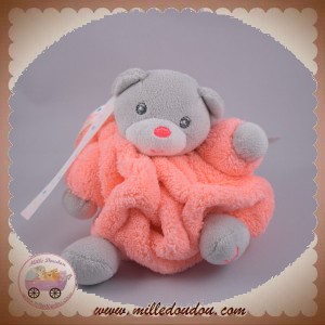 KALOO SOS DOUDOU OURS GRIS PLUME ORANGE FLUO ACCROCHE TETINE 11 CM