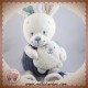 NICOTOY SOS DOUDOU LAPIN CUIR RETOURNE BLANC COTELE BLEU MUSICAL