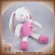 NICOTOY SOS DOUDOU LAPIN BLANC CORPS ROSE OISEAU 28CM