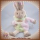 SIRETEX SOS DOUDOU LAPIN BEIGE MARIONNETTE ROSE VERT