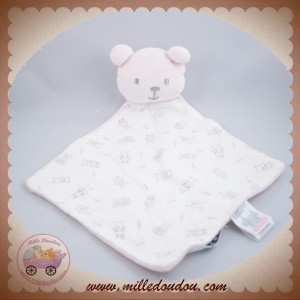 COCOON SOS DOUDOU OURS PLAT MOUCHOIR ROSE TISSU BLANC