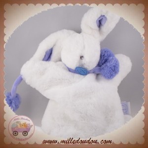 DOUDOU ET COMPAGNIE SOS LAPIN MARIONNETTE BLANCHE POMPON VIOLET LAVANDE DC2742