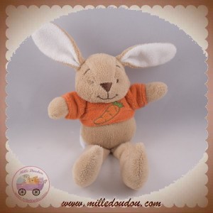 COMPTINE SOS DOUDOU LAPIN BEIGE PULL ORANGE CAROTTE