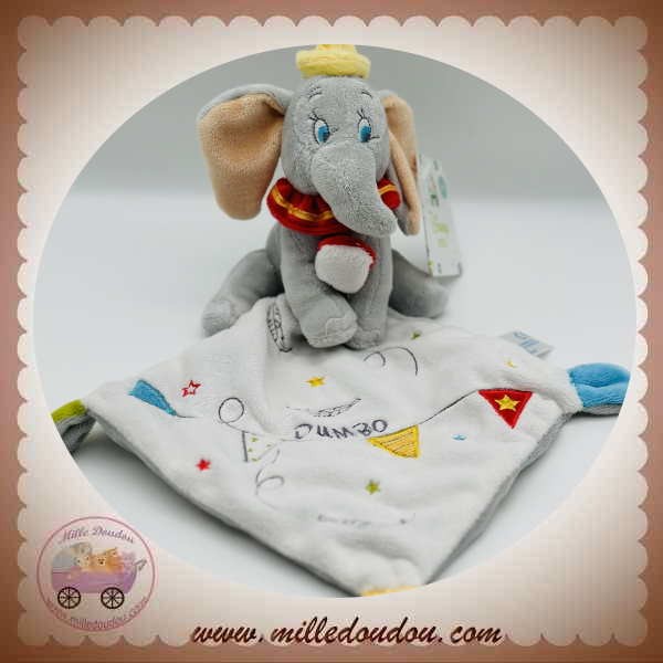 Doudou Eléphant Dumbo Plat Gris Blanc Nicotoy