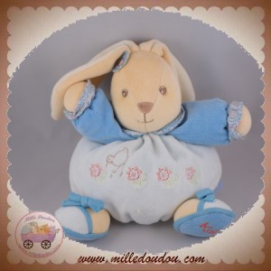 KALOO SOS DOUDOU LAPIN BOULE BLEU POULE FLEURS 18 CM