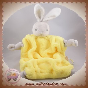 KALOO SOS DOUDOU LAPIN GRIS PLAT PLUME JAUNE FLUO NOEUD