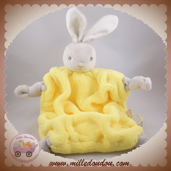 KALOO SOS DOUDOU LAPIN GRIS PLAT PLUME JAUNE FLUO NOEUD - Boutique pour  retrouver Doudou !!!