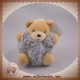 KALOO DOUDOU OURS FUR CORPS BOULE GRIS YETI 10 cm PORTE CLE