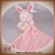 TEX SOS DOUDOU LAPIN ROSE ROBE FLEUR OISEAU AVEC MOUCHOIR