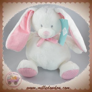 TEX SOS DOUDOU LAPIN BLANC ECHARPE ROSE POINT BLANC 27 CM