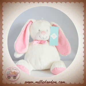 TEX SOS DOUDOU LAPIN BLANC ECHARPE ROSE POINT BLANC 27 CM