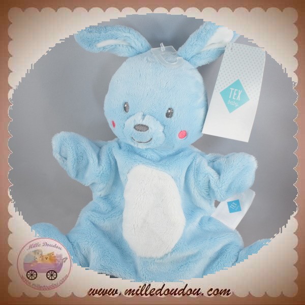 Pieuvre TEX peluche bleue doudou carré plat blanc