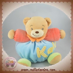 KALOO SOS DOUDOU OURS BEIGE BOULE VELOURS BLEU CLAIR ORANGE