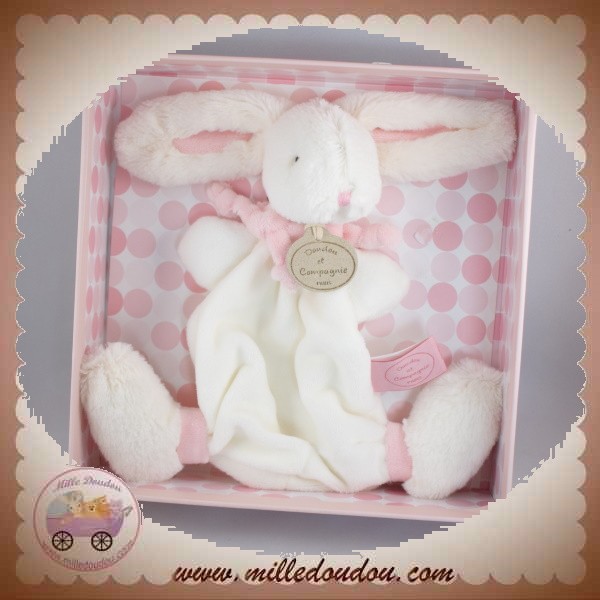 Doudou et compagnie - Lapin bonbon doudou mouchoir taupe blanc