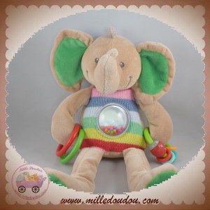 NICOTOY SOS DOUDOU ELEPHANT BEIGE HAUT TRICOT EVEIL ANNEAUX