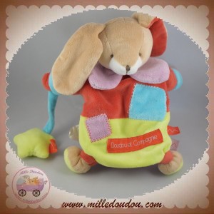 DOUDOU ET COMPAGNIE SOS LAPIN MARIONNETTE ROUGE VERT ZIG ZAG DC2564