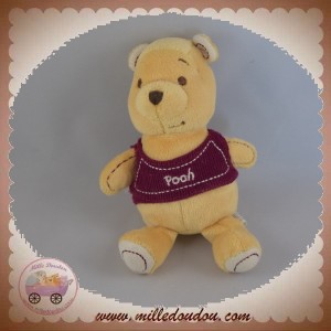 DISNEY SOS DOUDOU WINNIE L'OURSON JAUNE PULL BORDEAUX NICOTOY 14 cm