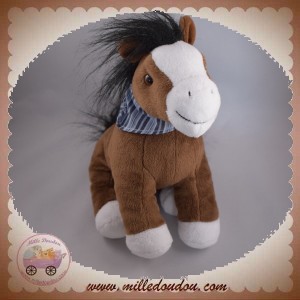 PONY POP AUGUSTA SOS DOUDOU CHEVAL MARRON BLANC FOULARD BLEU