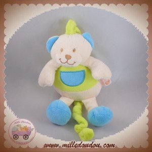 LES MATERNELLES SOS DOUDOU OURS BLANC VERT POCHE BLEU MUSICAL